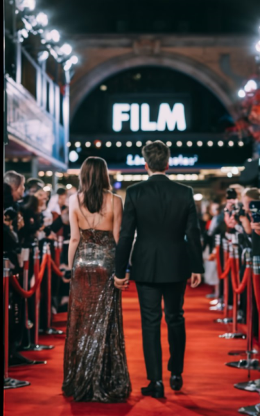 film fans walking on a red carpet at a premiere